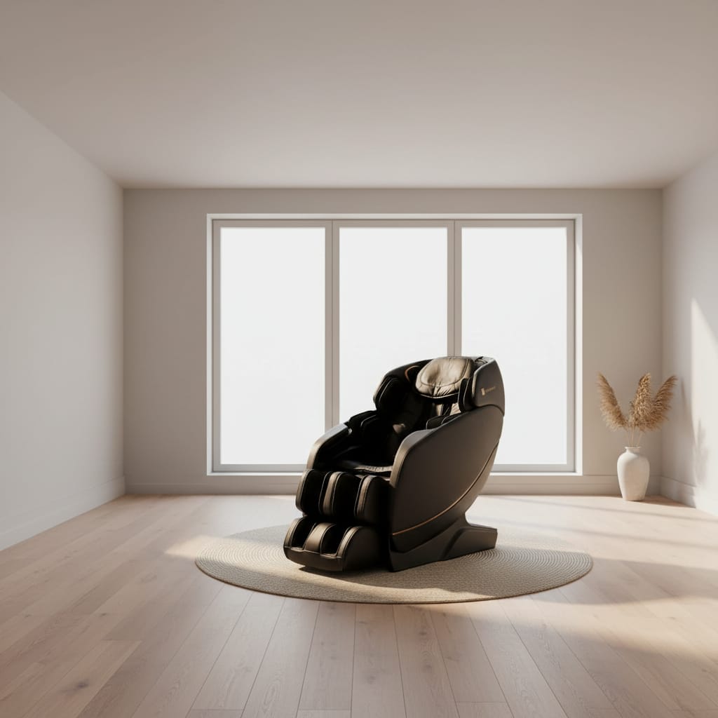 Black massage chair on a white background