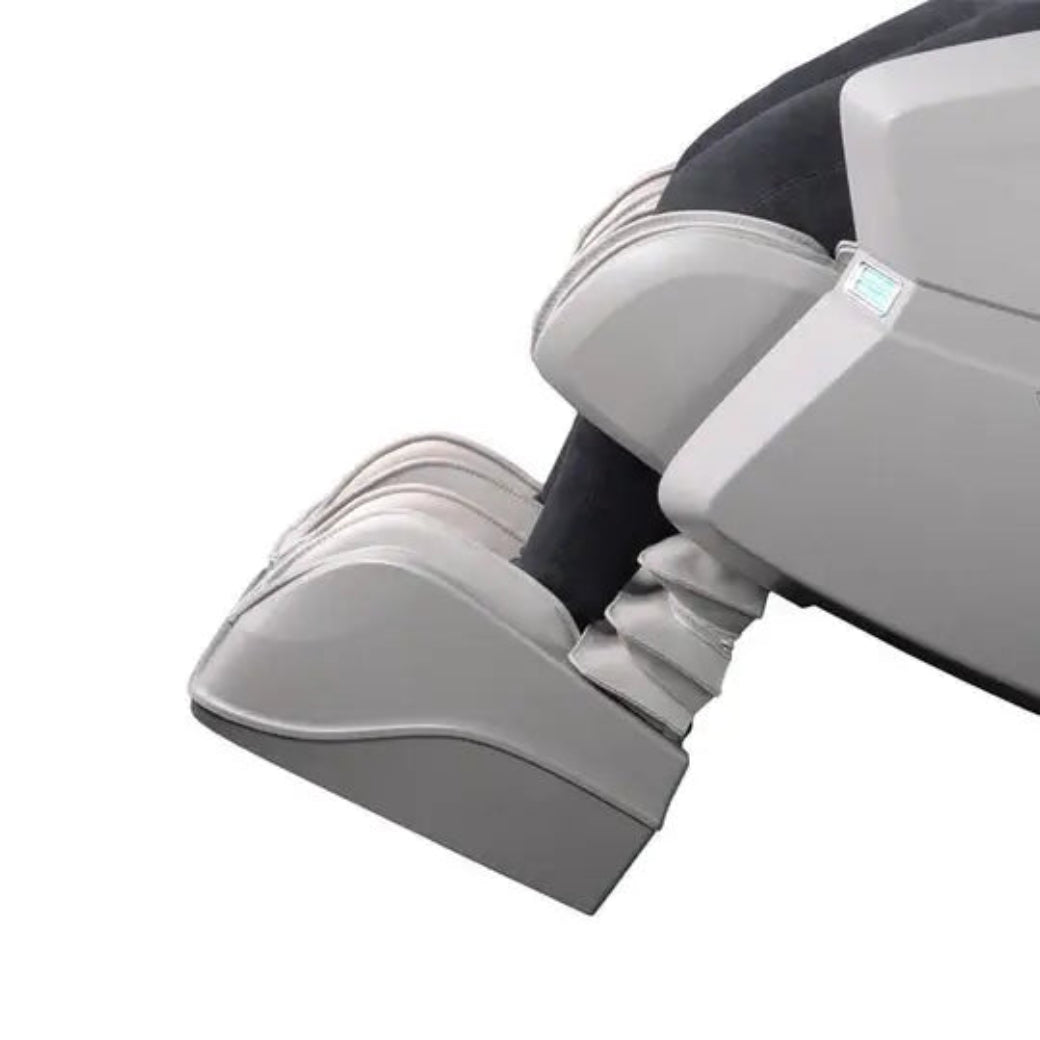 Gray footrest attached to a vehicle seat on a white background