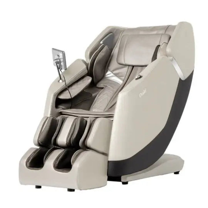 Beige massage chair with gray accents on a white background