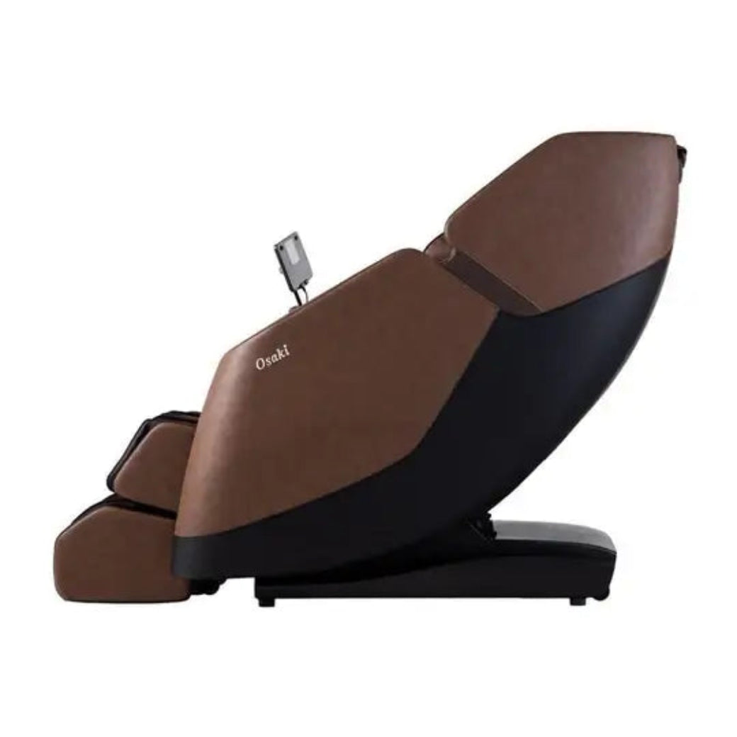 Brown massage chair with black base on a white background