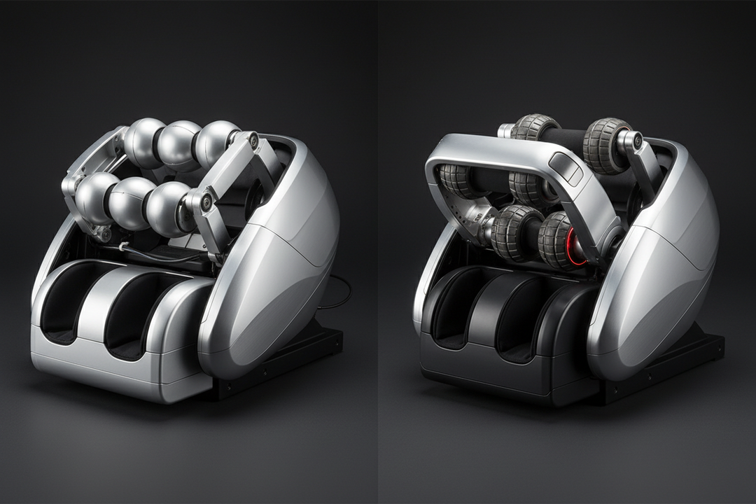 Side-by-side comparison of 3D and 4D massage chair roller mechanisms