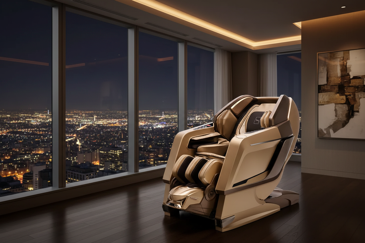Bodyfriend Pharaoh Q luxury massage chair in a high-end penthouse wellness suite