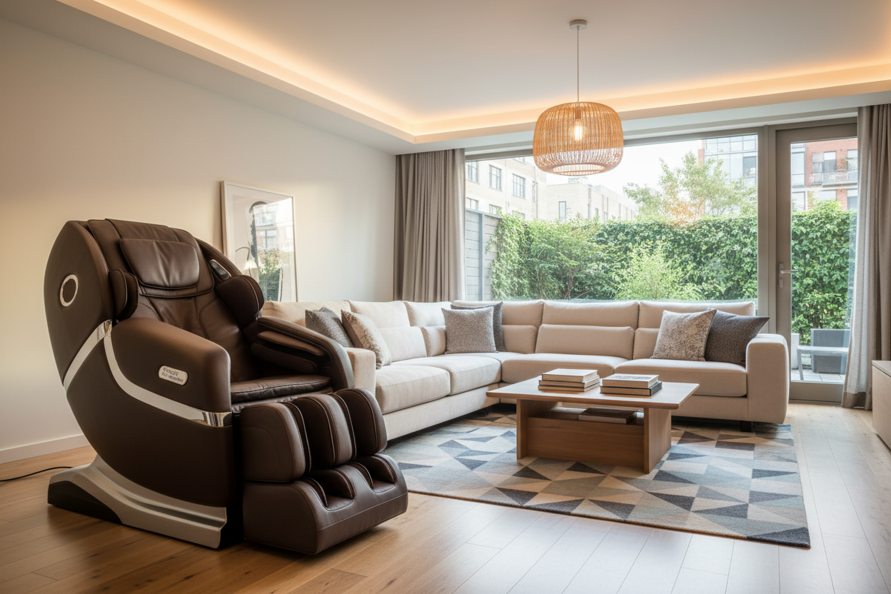 Certified pre-owned massage chair in excellent condition in a modern living room