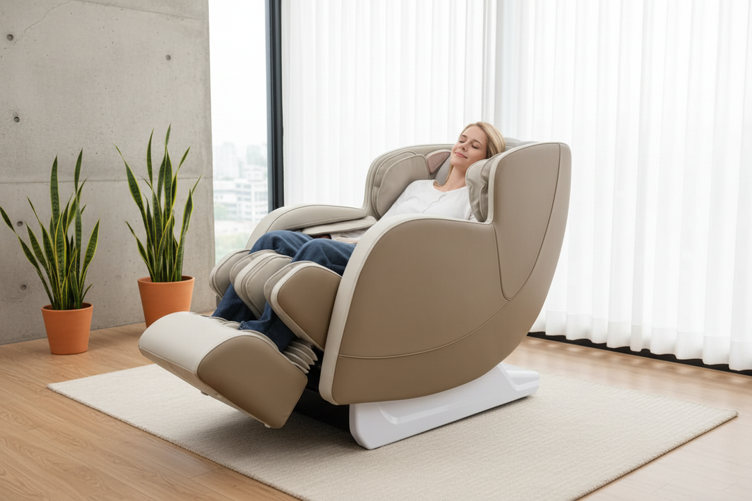 Kahuna DIOS 6800 massage chair in zero gravity recline in a modern home Kyota