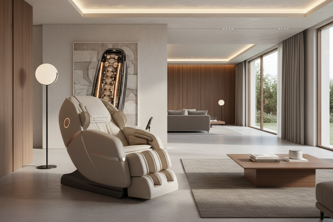 SL-Track vs L-Track massage chair comparison — premium therapeutic chair in a modern home setting