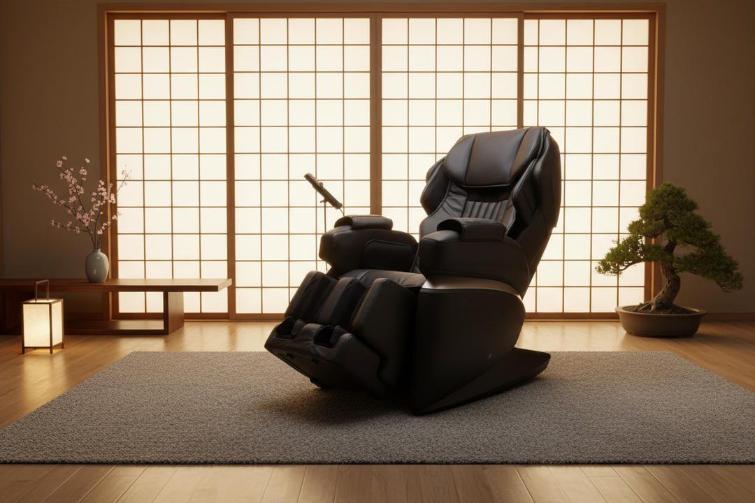 Synca Kurodo Japanese-engineered massage chair in a minimalist Japanese-inspired living room