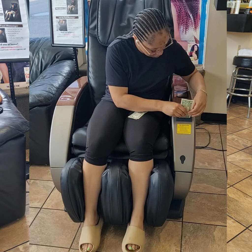 Customer inserting dollar bills into the Infinity IT-6900 commercial vending massage chair bill acceptor