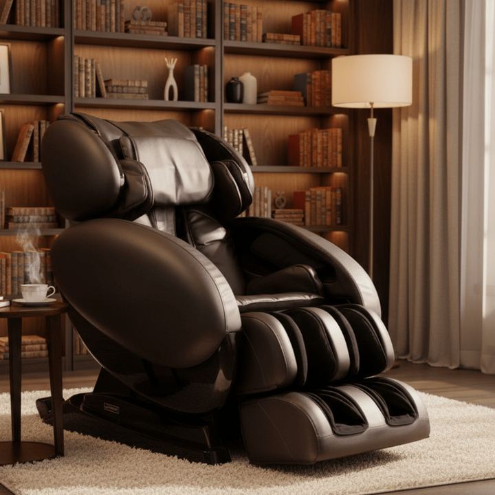 Brown Infinity IT-8500 X3 massage chair in a bright living room
