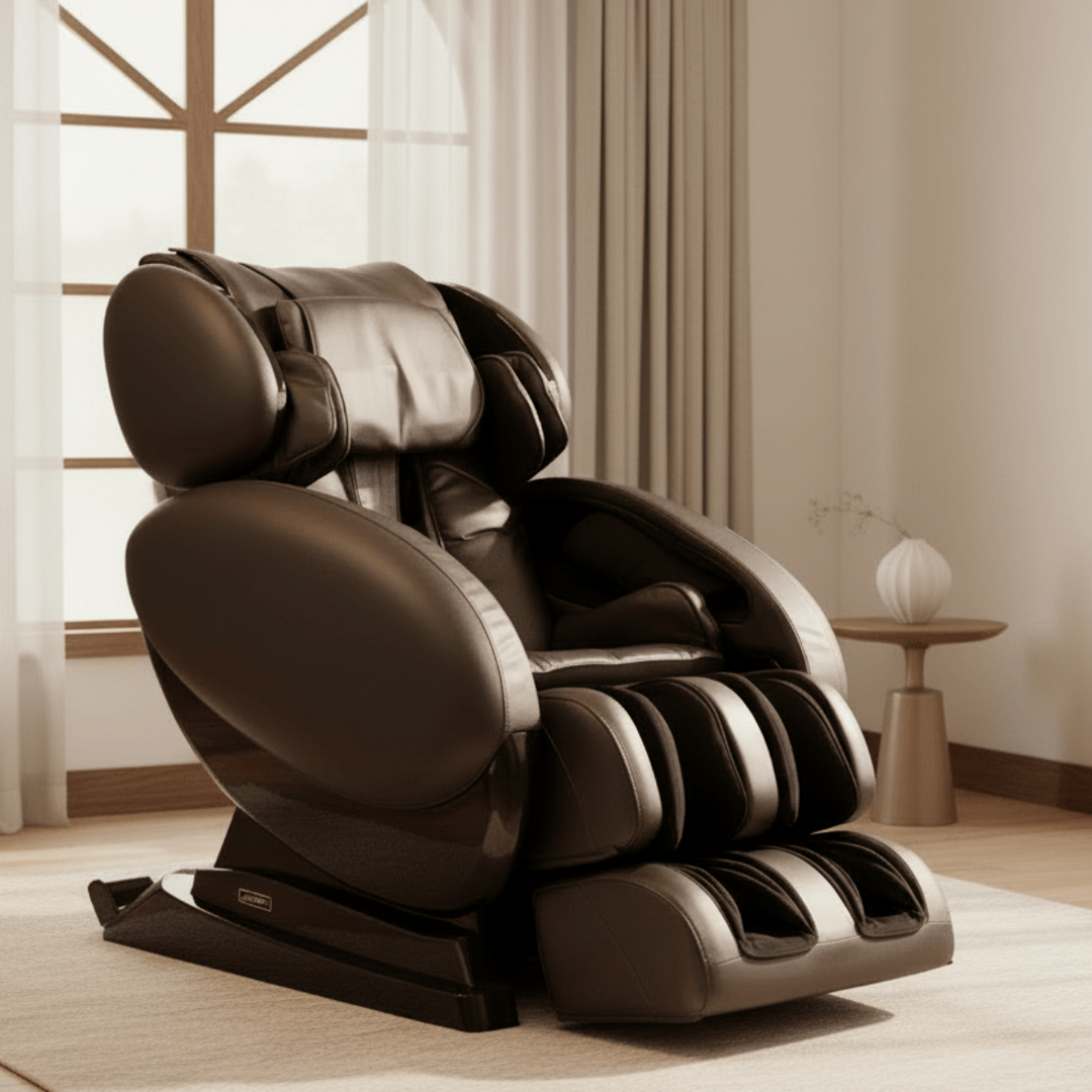 Brown Infinity IT-8500 X3 massage chair in a bright living room 2