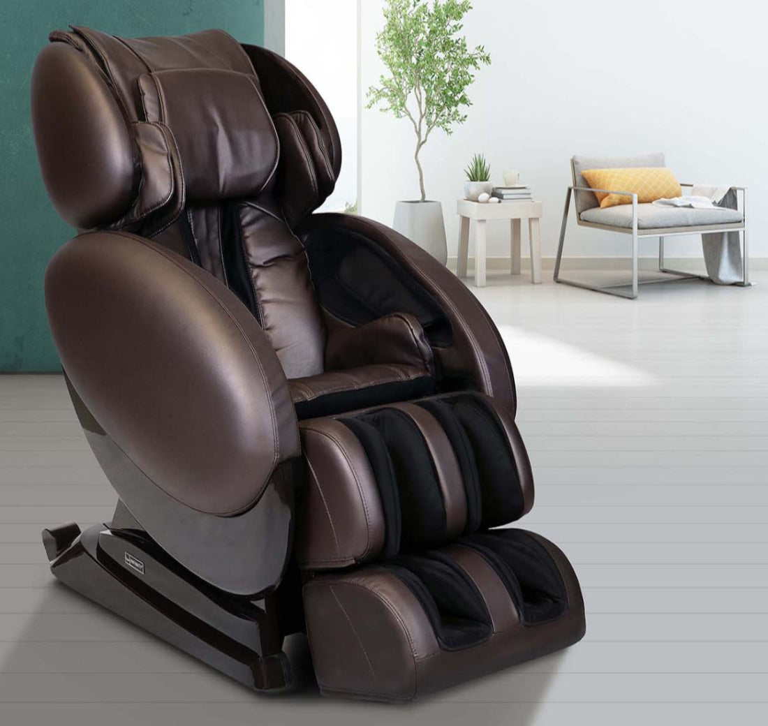 Brown Infinity IT-8500 X3 massage chair in a modern living room