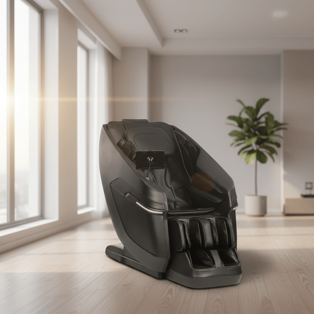 Black massage chair on a white background