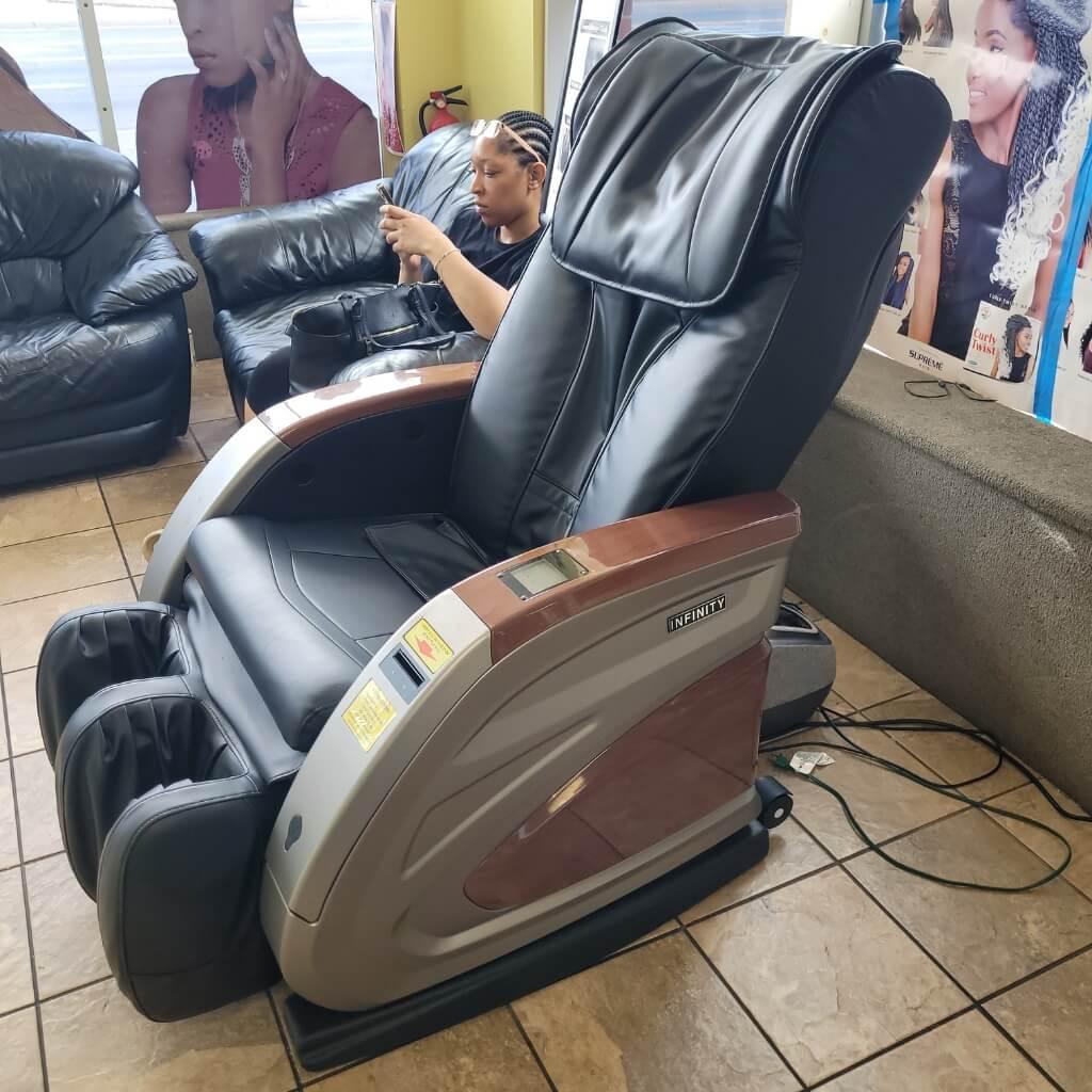 Black with Wood Grain Infinity IT 6900 | Commercial Vending Massage Chairs