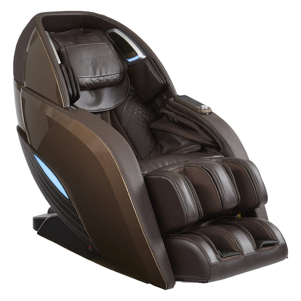 Brown massage chair with visible brand logo on a white background