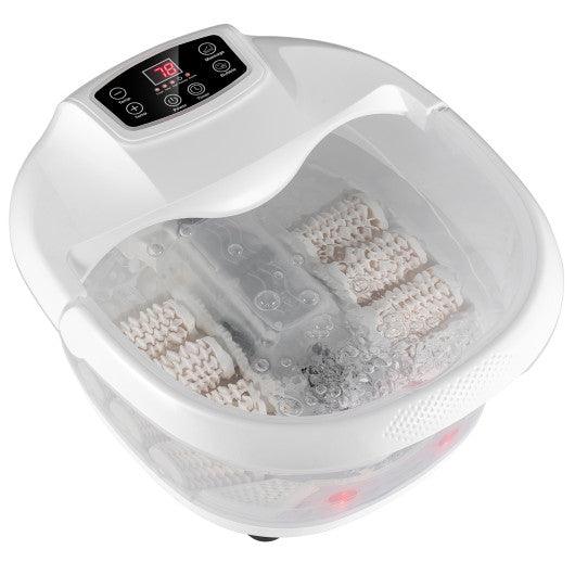 Foot Spa Tub with Bubbles and Electric Massage Rollers for Home Use-White